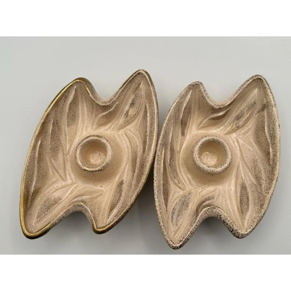 Vintage 1950s American Pottery Leaf Candlestick Holders-MCM Ceramic Candle Decor